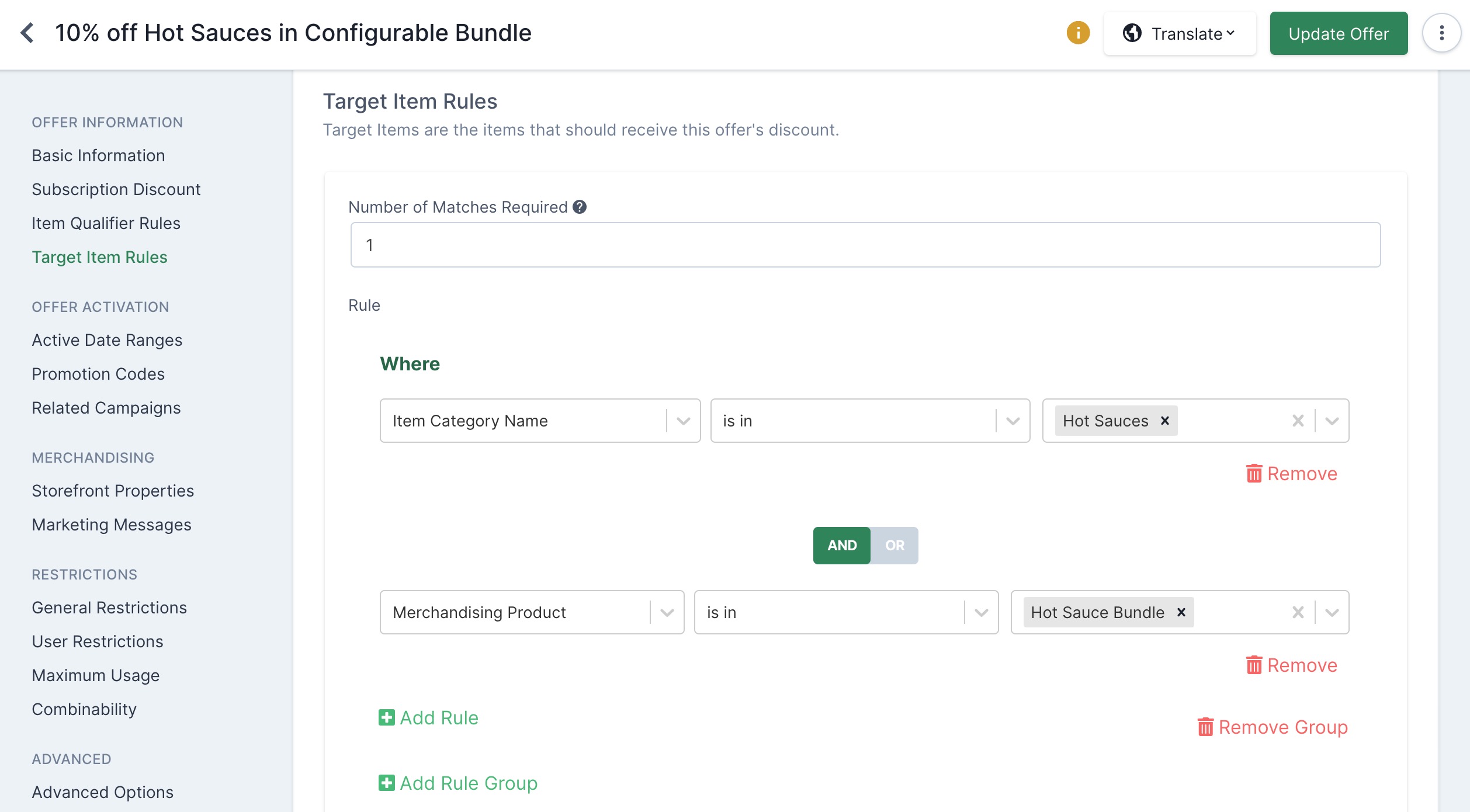 Configurable bundle offer