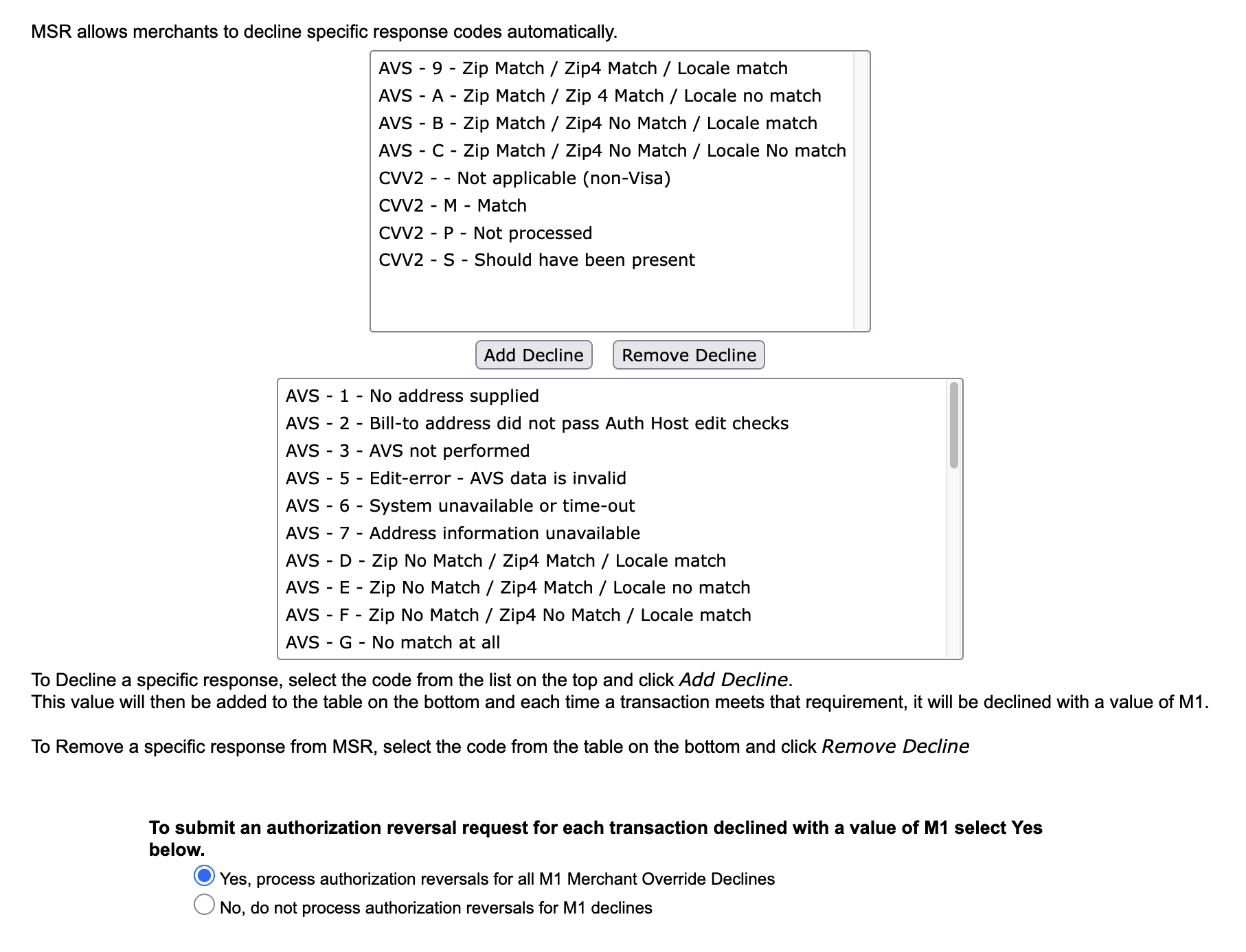 MSR Configuration