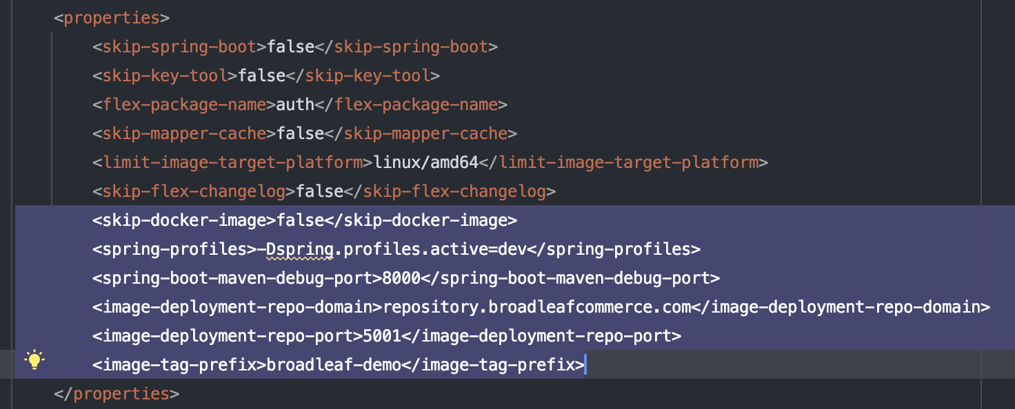 Highlighted docker properties in pom.xml