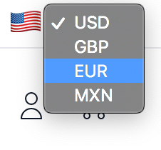 Header Currency Selector Expanded