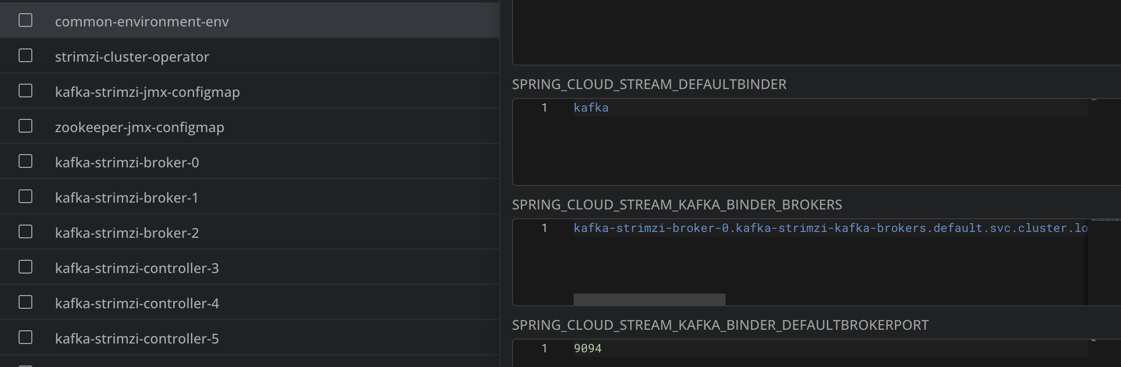 Kafka KRaft Strimzi `common-environment-env` ConfigMap