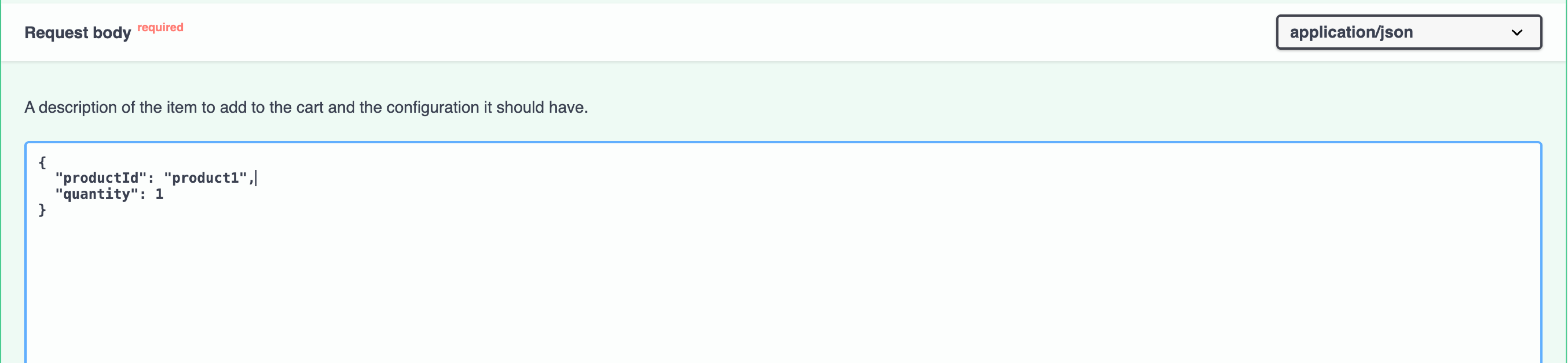 openapi ui add to cart operation filled requestbody updated