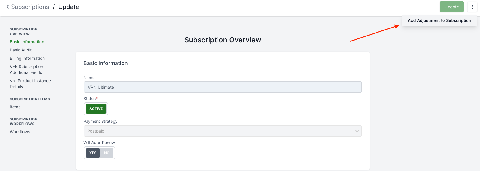 subscription csr add adjustment