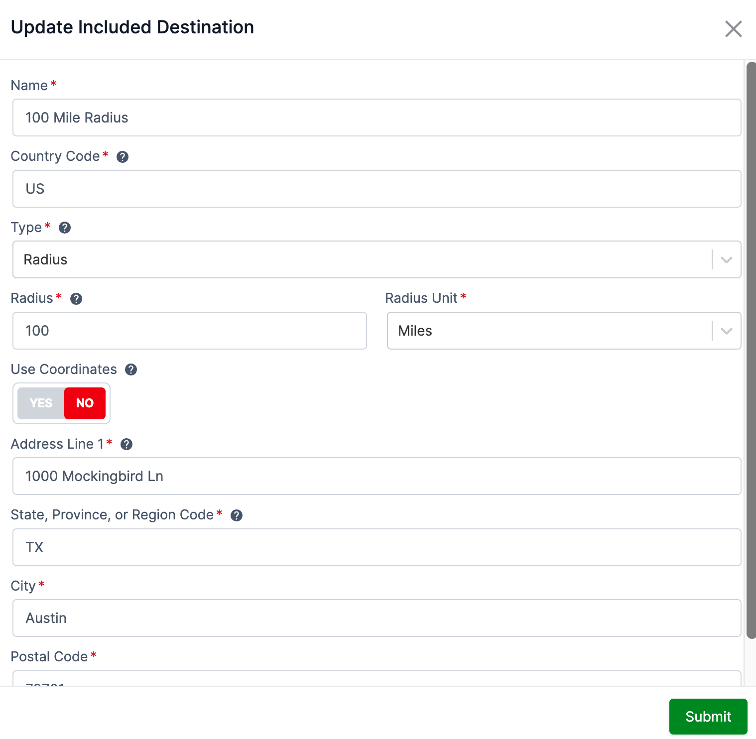 Radius Destination Detail