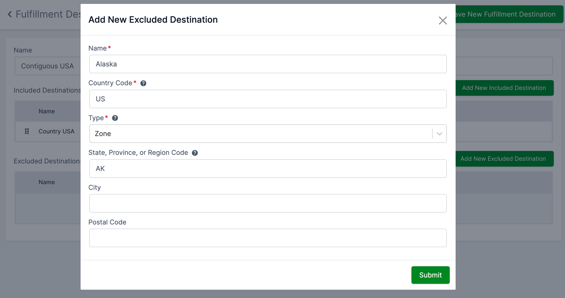 US Example 2 - Excluded Destination Detail