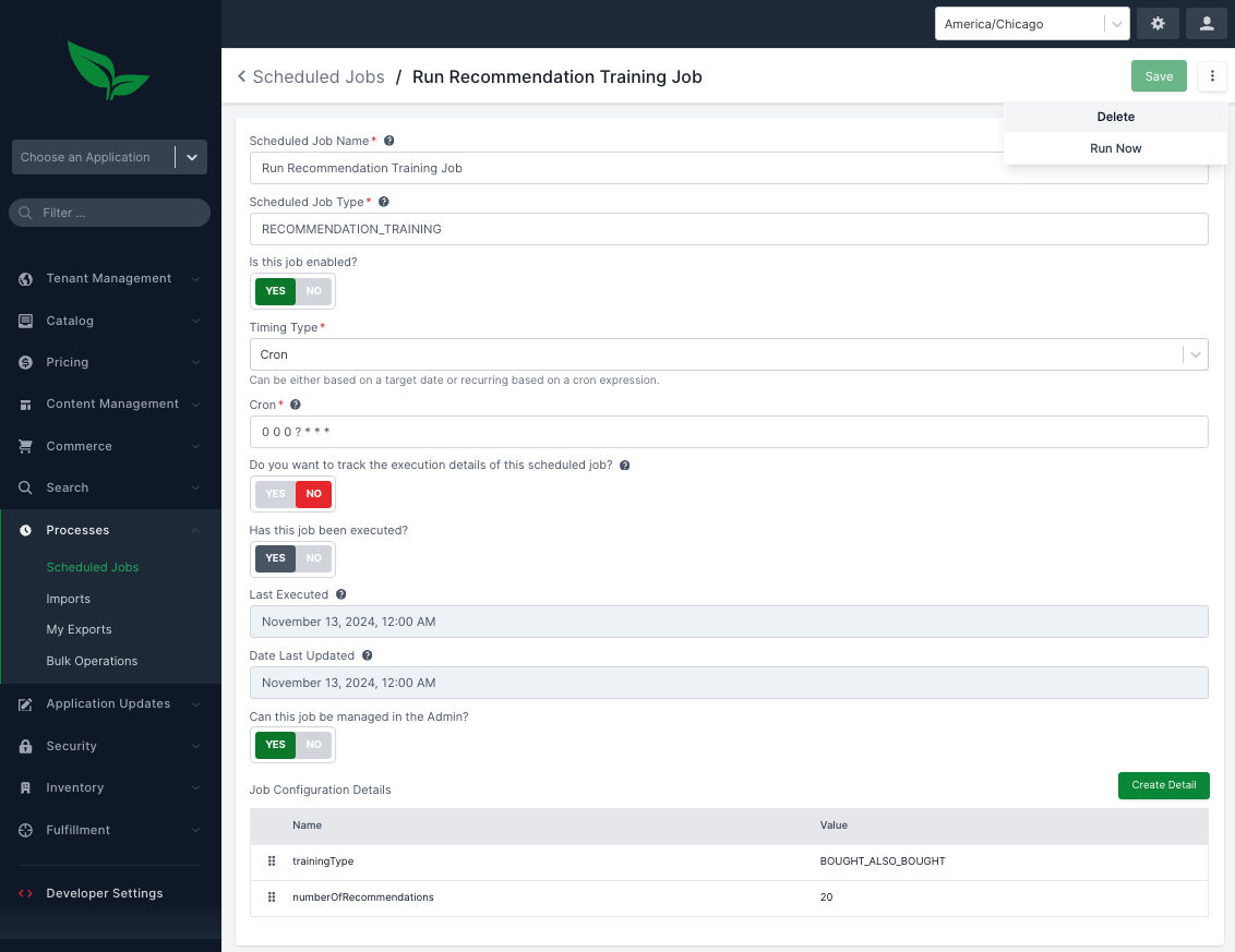 Recommendation Engine Example Flow - Admin Model Training Scheduled Job