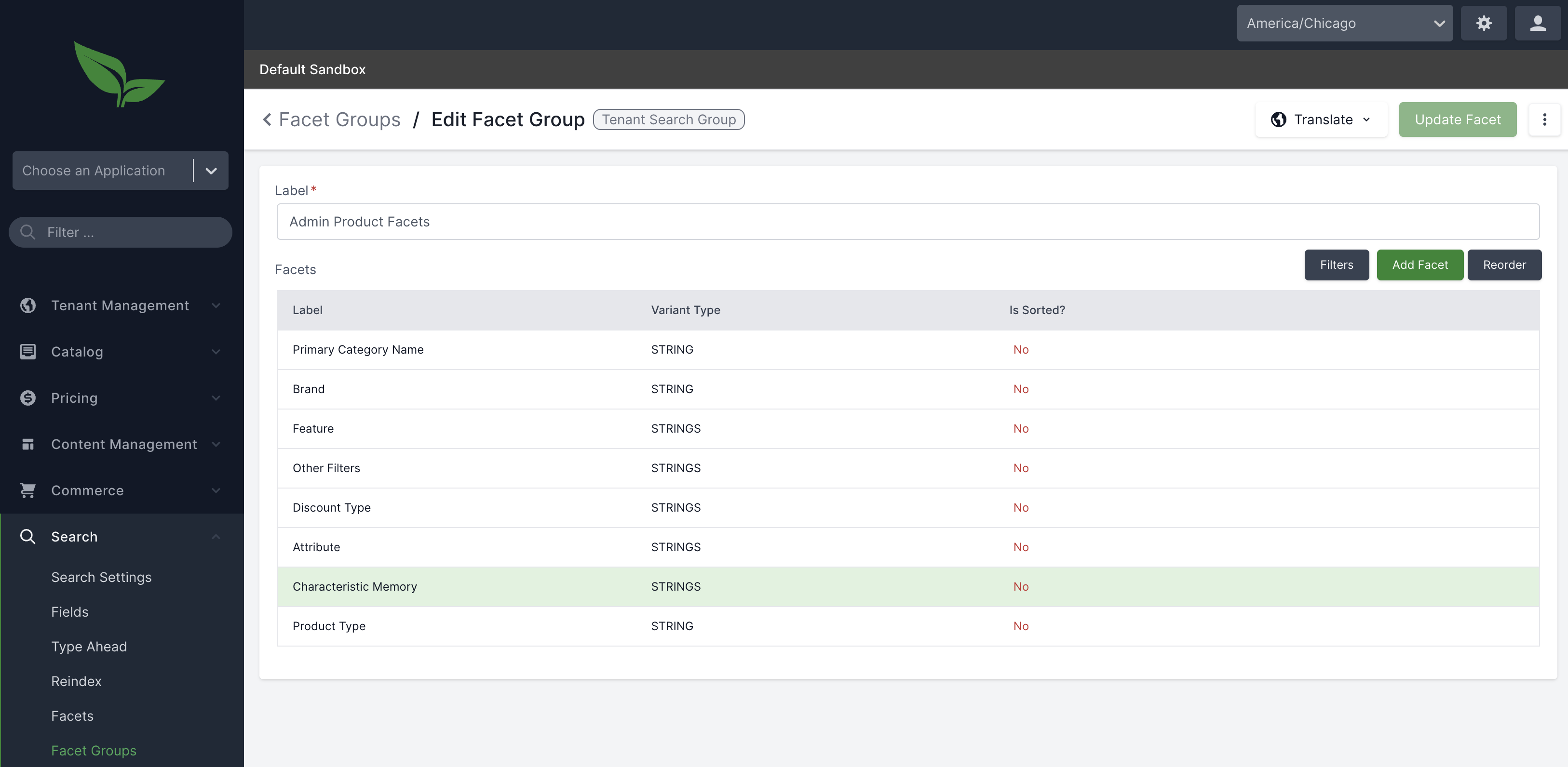 New Characteristics Facet Group Configuration