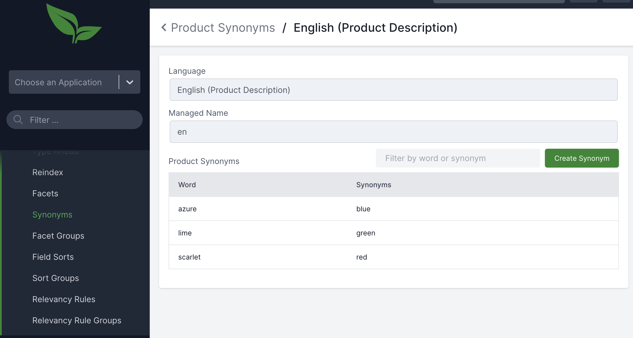 Search Synonyms Admin View